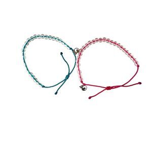 4 Ocean Pink Blue Knotted Beaded Corded Bracelets